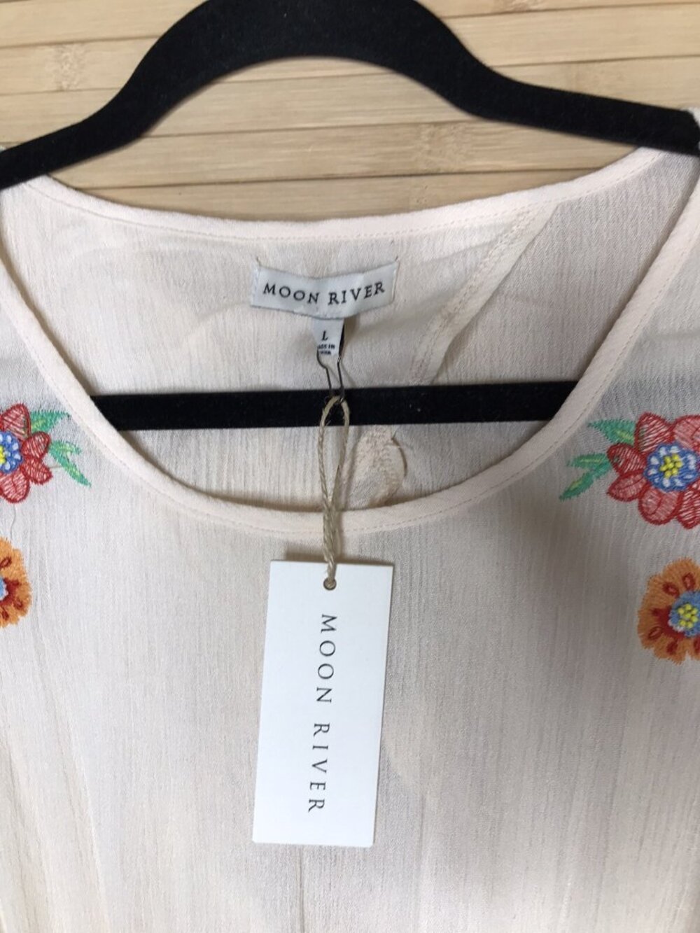 NWT Moon River Womens Embroidered Maxi Dress Elastic Waist Back Cut Out sz L - Picture 7 of 7
